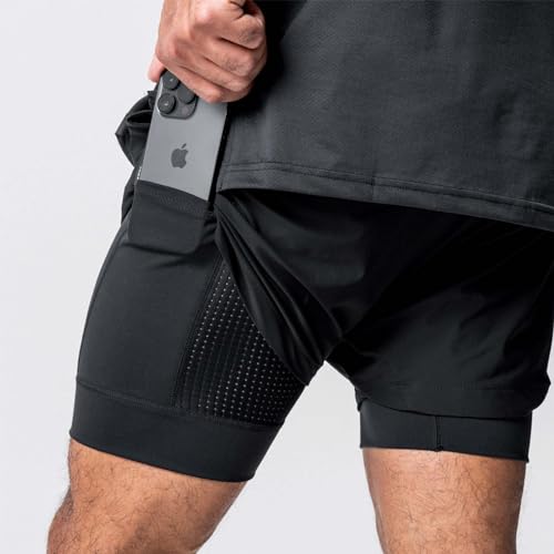 Muscle Killer Men's 2 in 1 Running Shorts Quick Dry Gym Athletic Shorts with Liner Workout Short for Men with Pockets Black - Image 3