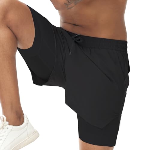 Muscle Killer Men's 2 in 1 Running Shorts Quick Dry Gym Athletic Shorts with Liner Workout Short for Men with Pockets Black - Image 5