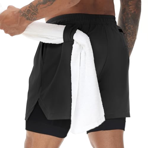 Muscle Killer Men's 2 in 1 Running Shorts Quick Dry Gym Athletic Shorts with Liner Workout Short for Men with Pockets Black - Image 4