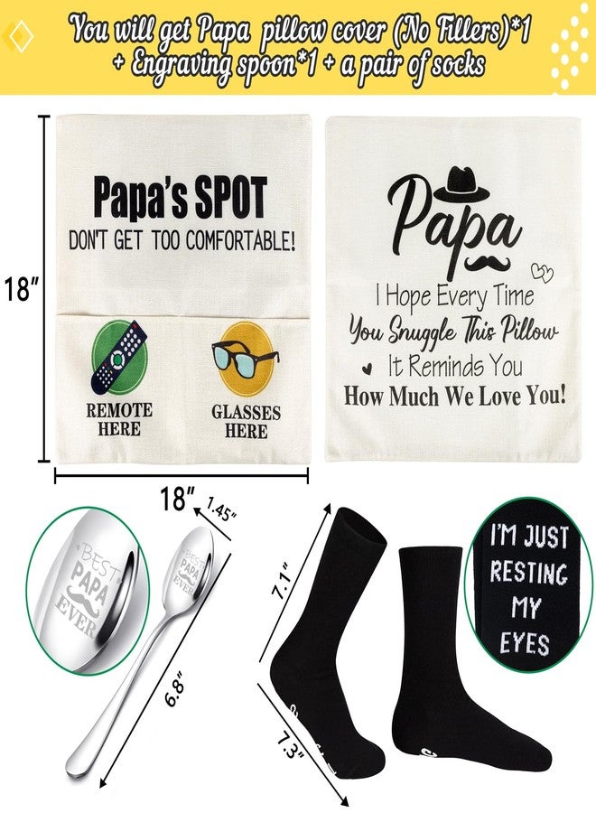 Geefuun 18"x 18" 2-Pocket Papa's Pillow Covers & Best Papa Ever Engraved Spoon & Socks, Father's Birthday Gift for Dad (No Fillers) - Image 3