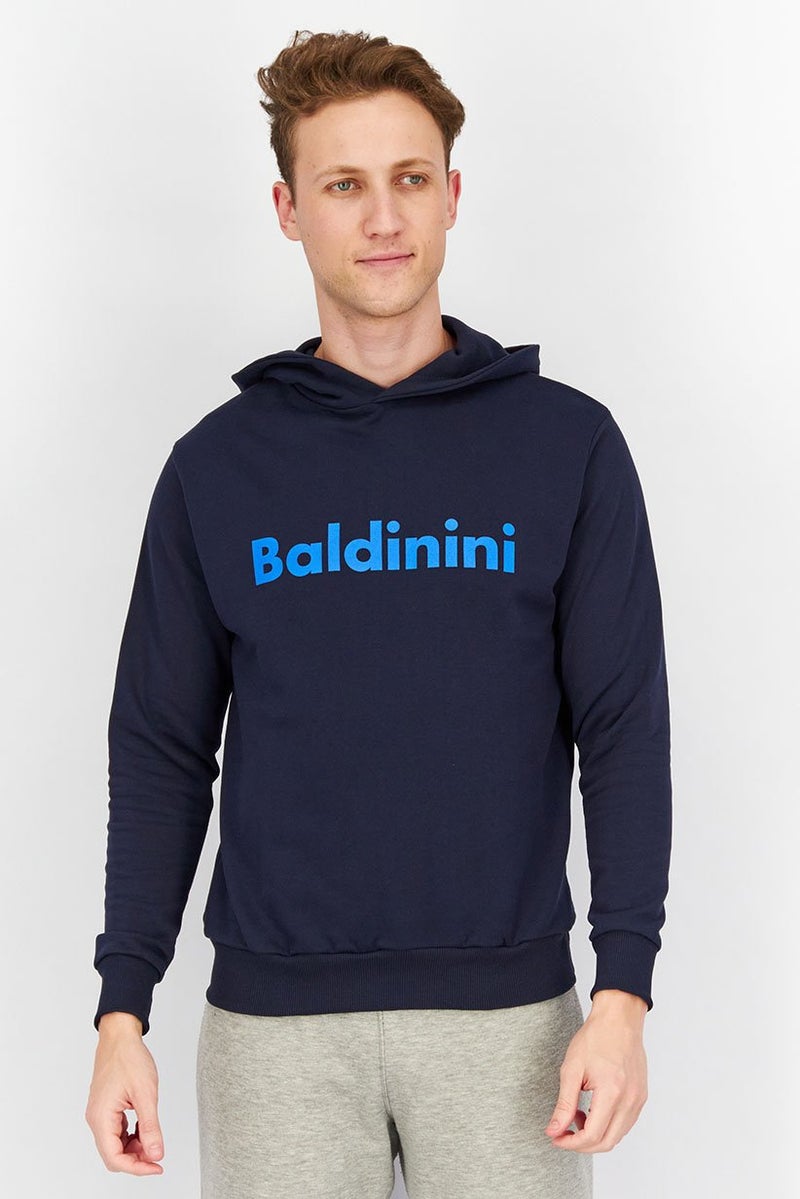 Baldinini Men Hooded Graphic Long Sleeve Sweatshirt, Blue - Image 1