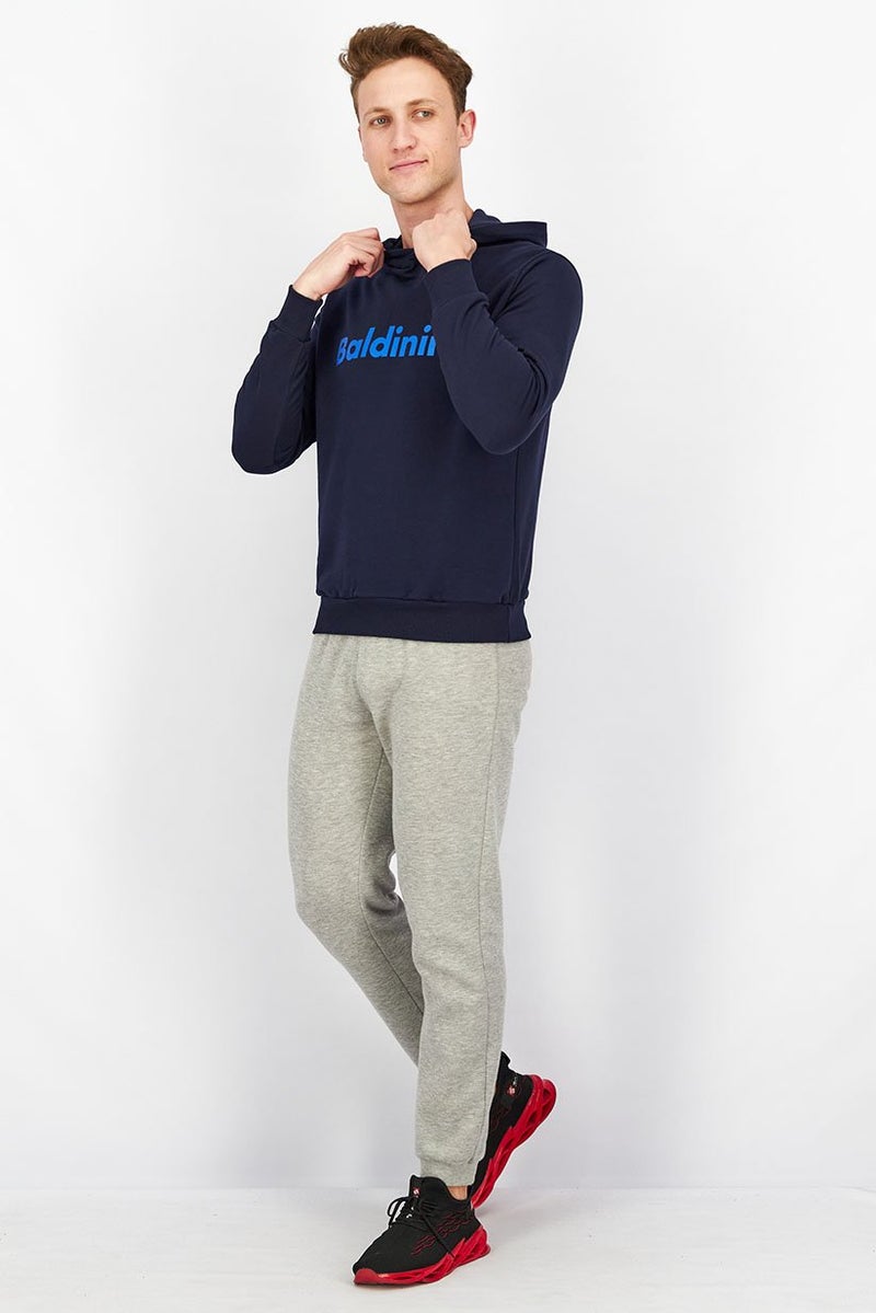 Baldinini Men Hooded Graphic Long Sleeve Sweatshirt, Blue - Image 2