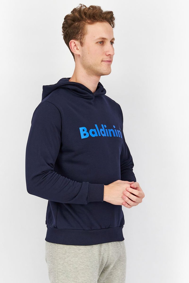 Baldinini Men Hooded Graphic Long Sleeve Sweatshirt, Blue - Image 4