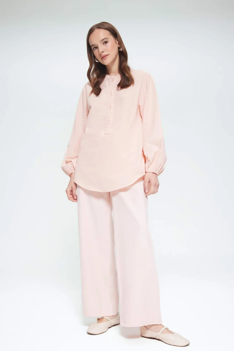 ديفاكتو Linen Blend Wide Leg Trousers