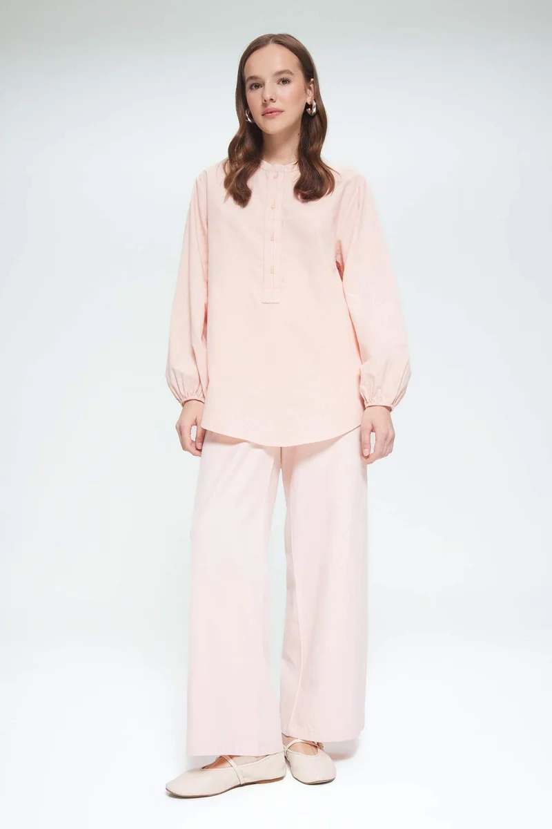 ديفاكتو Linen Blend Wide Leg Trousers