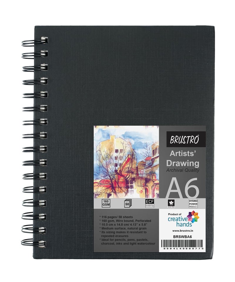 BRUSTRO دفتر رسم فني، مقاس A6 (صغير 105 × 148 مم)، 116 صفحة، 160 جرام - Image 1