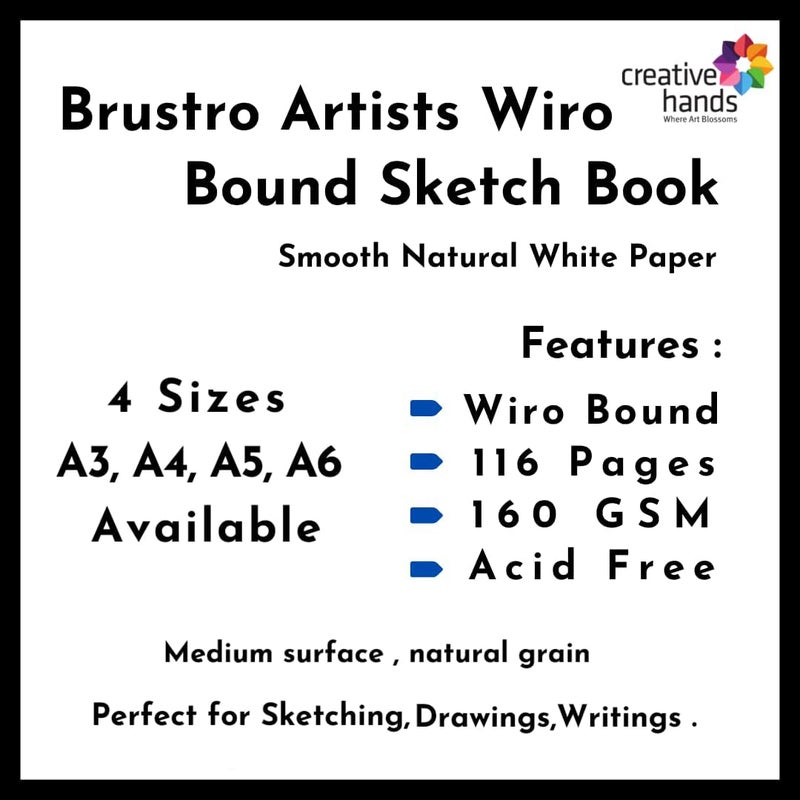 BRUSTRO دفتر رسم فني، مقاس A6 (صغير 105 × 148 مم)، 116 صفحة، 160 جرام - Image 2