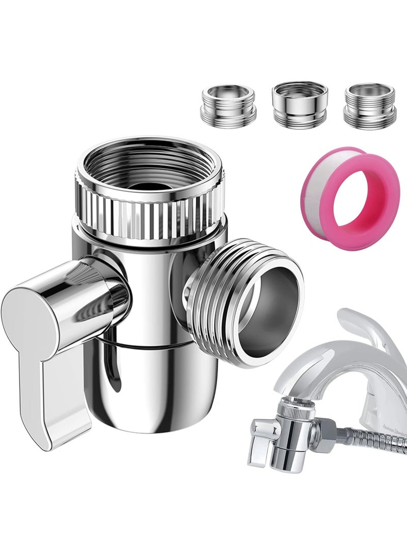 Shower Diverter Tap SUS304, 3 Way Stainless Steel Tap Adapter Separator Valve for Bathtub and Shower for Sink, with Diverter M22-M24, M22-G1/2 - Image 1