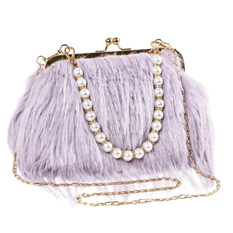 FeelfunFeather Women Clutch Purses,Fluffy Feather Evening Handbags for Wedding Party Banquet Prom Crossbody Bag with Detachable Chain(Light Purple) - Image 1