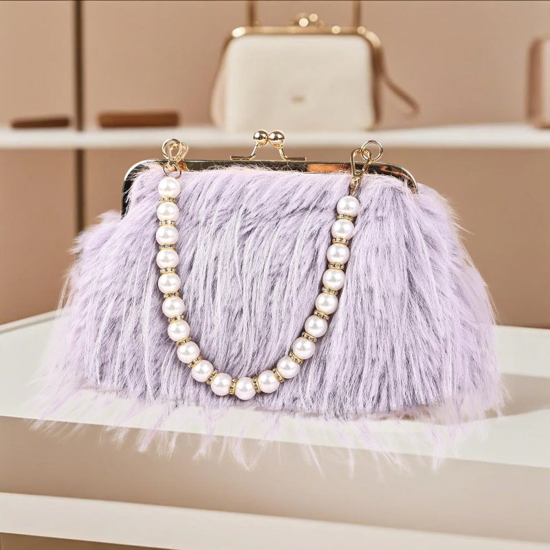 FeelfunFeather Women Clutch Purses,Fluffy Feather Evening Handbags for Wedding Party Banquet Prom Crossbody Bag with Detachable Chain(Light Purple) - Image 3