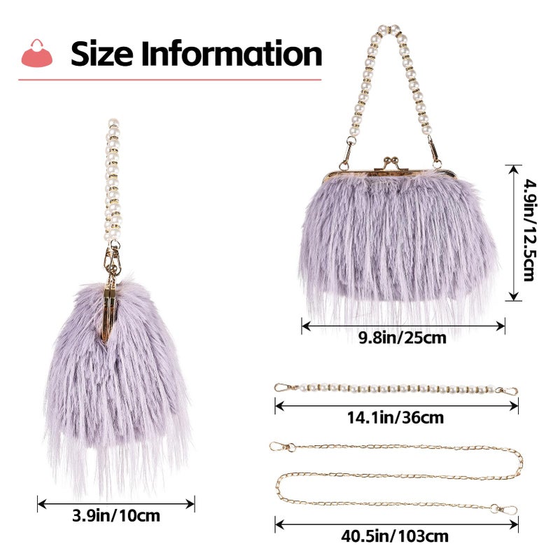 FeelfunFeather Women Clutch Purses,Fluffy Feather Evening Handbags for Wedding Party Banquet Prom Crossbody Bag with Detachable Chain(Light Purple) - Image 4