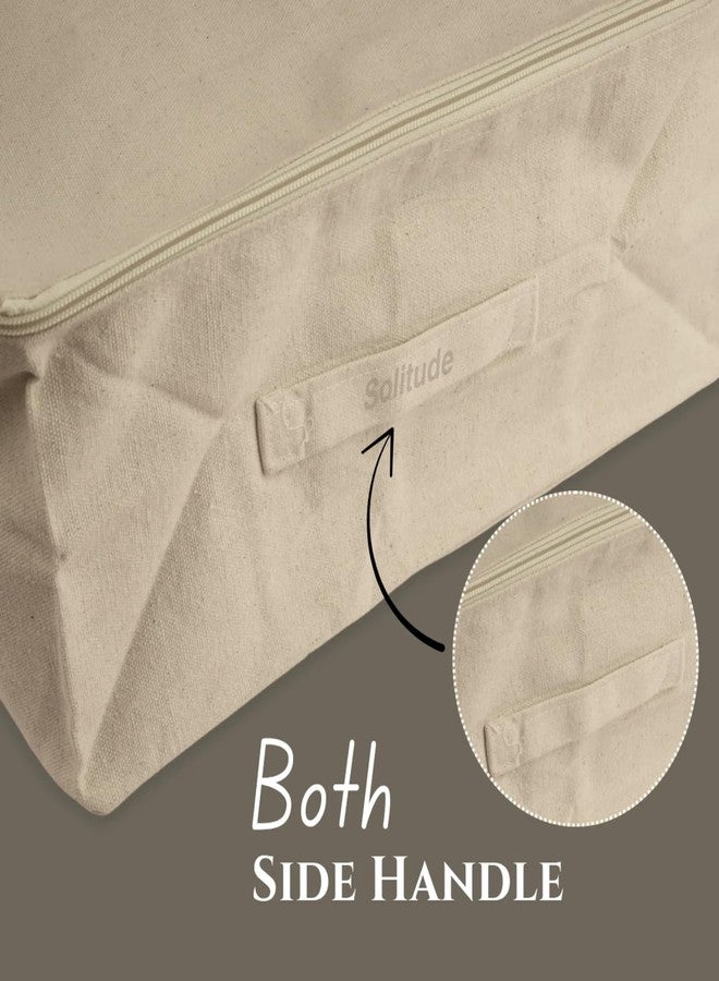 Solitude 3 Pcs Cotton Canvas Clothes Storage Bags/Saree Covers with Zip for Wardrobe Storage Organizer Specially Transparent Net Window Design for Woman Dresses, Sarees, Lehengas (43 x 36 x 19 CM) - Image 4