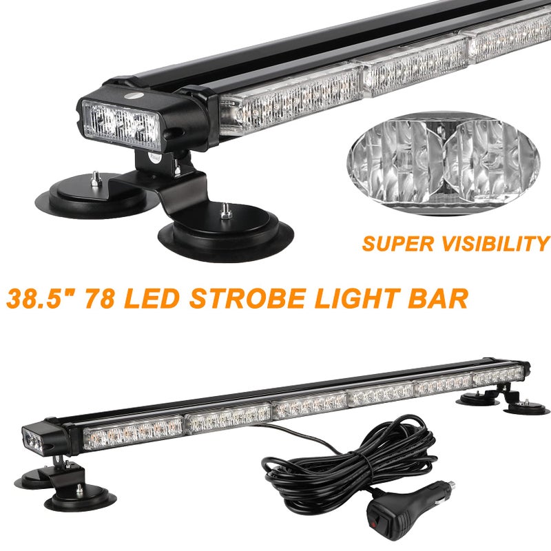 ASPL 38.5" 78 LED Strobe Light Bar Double Side Flashing High Intensity Emergency Warning Flash Strobe Light with Magnetic Base for Safety Construction Vehicles Tow Trucks Pickup (Amber/White) - Image 2