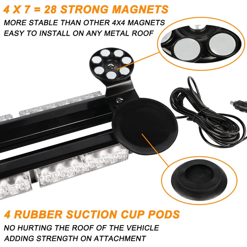 ASPL 38.5" 78 LED Strobe Light Bar Double Side Flashing High Intensity Emergency Warning Flash Strobe Light with Magnetic Base for Safety Construction Vehicles Tow Trucks Pickup (Amber/White) - Image 4