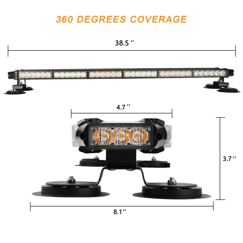 ASPL 38.5" 78 LED Strobe Light Bar Double Side Flashing High Intensity Emergency Warning Flash Strobe Light with Magnetic Base for Safety Construction Vehicles Tow Trucks Pickup (Amber/White) - Image 3