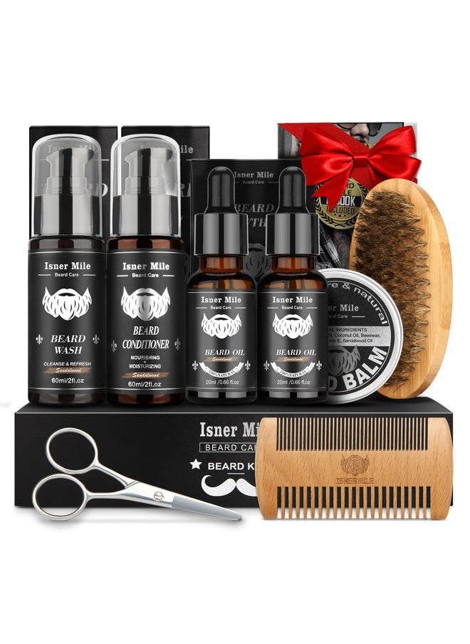 Comfy Mate - Beard Kit for Men Grooming & Care with 2 Pack Beard Oils, Balm, Wash & Conditioner for After Shave Lotions-Sandalwood, Brush, Combs, Scissors, Valentines Fathers Gifts for Dad Men Him - Image 1