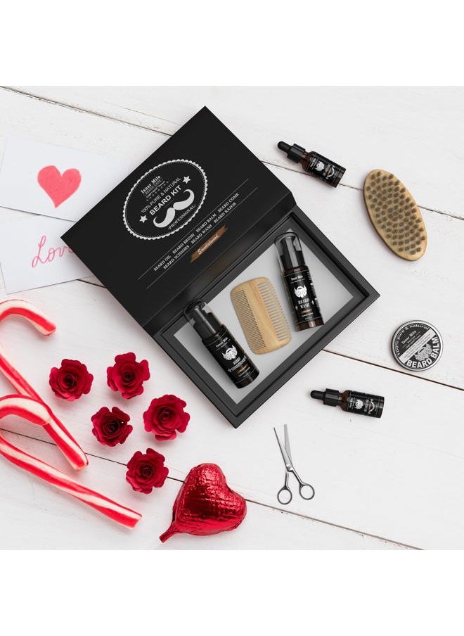 Comfy Mate - Beard Kit for Men Grooming & Care with 2 Pack Beard Oils, Balm, Wash & Conditioner for After Shave Lotions-Sandalwood, Brush, Combs, Scissors, Valentines Fathers Gifts for Dad Men Him - Image 1