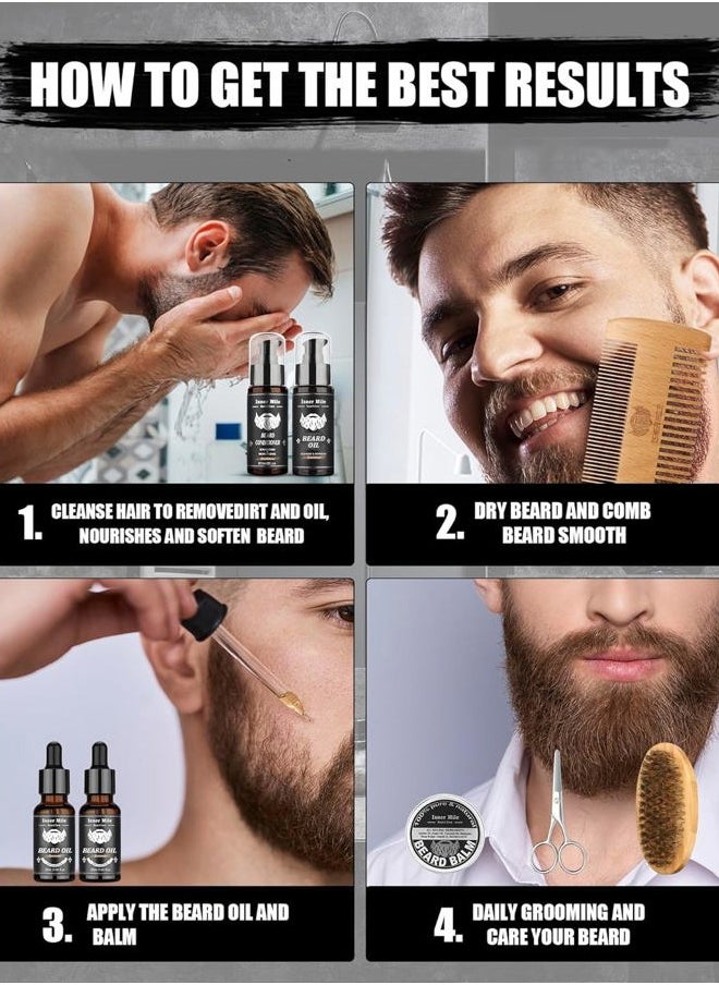 Comfy Mate - Beard Kit for Men Grooming & Care with 2 Pack Beard Oils, Balm, Wash & Conditioner for After Shave Lotions-Sandalwood, Brush, Combs, Scissors, Valentines Fathers Gifts for Dad Men Him - Image 1
