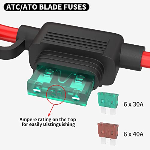 DaierTek 6 Pack 10 AWG Fuse Holder 12V for ATC/ATO Blade Fuse, Inline Fuse Holder 12V with 10 Gauge Wires with 30A 40A Fuse Waterproof Fuse Holder for Automotive Car Marine -6pcs - Image 4