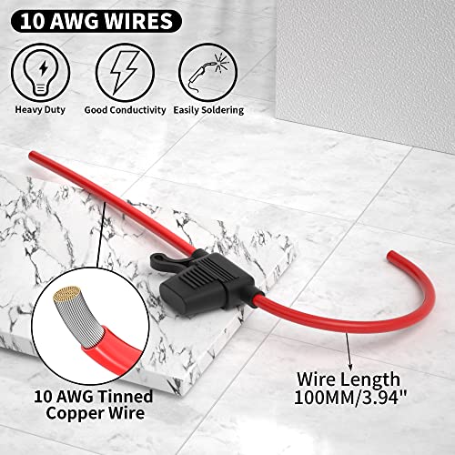 DaierTek 6 Pack 10 AWG Fuse Holder 12V for ATC/ATO Blade Fuse, Inline Fuse Holder 12V with 10 Gauge Wires with 30A 40A Fuse Waterproof Fuse Holder for Automotive Car Marine -6pcs - Image 3