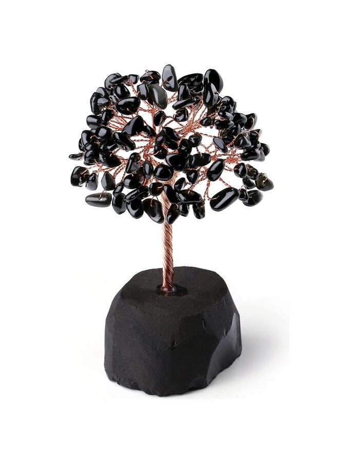 Black Obsidian Crystal Tree Decor - Natural Stone Copper Wire Art for Desk, Office and Home Gifts - Image 1