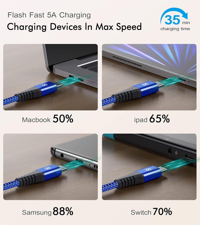 sweguard USB C to USB C Charger Cable 100W [3.3ft, 2-Pack] iPhone 16 Charger Cord for iPhone 15 16 Pro Max Plus,MacBook,iPad Pro Air,Samsung Galaxy S25 S24 S23 S22 S21 S10 S9, A55 A54 A15,Moto Pixel - Image 5