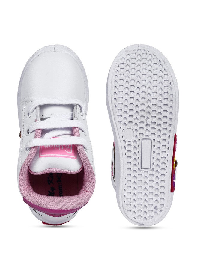 KATS Girls Printed Lightweight Lace-up Sneakers in White and Pink - Image 4