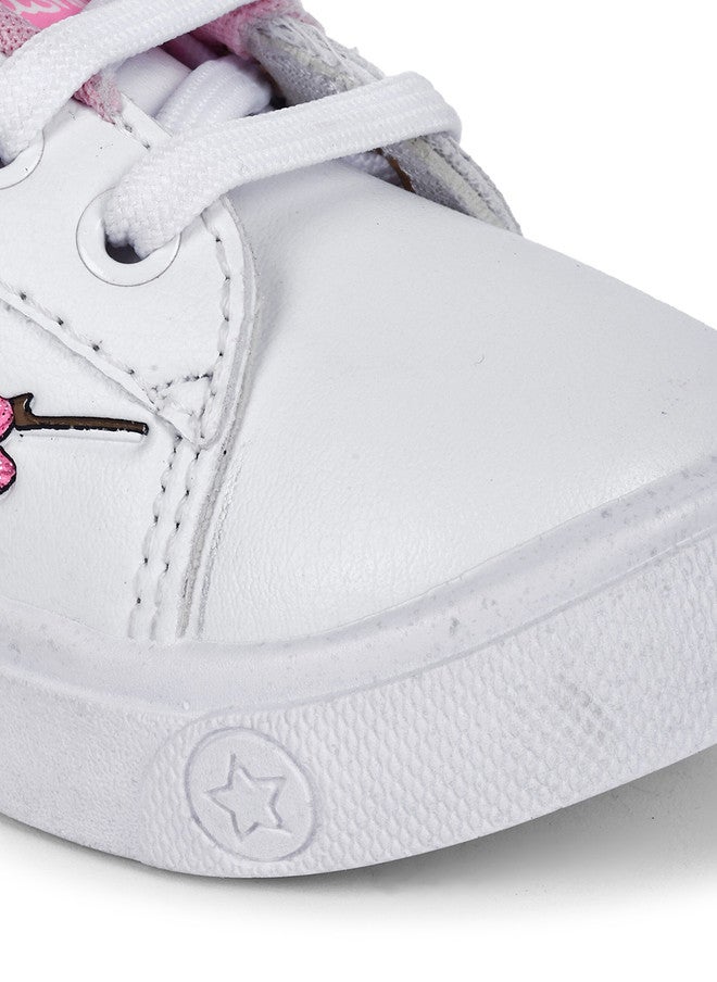 KATS Girls Printed Lightweight Lace-up Sneakers in White and Pink - Image 5