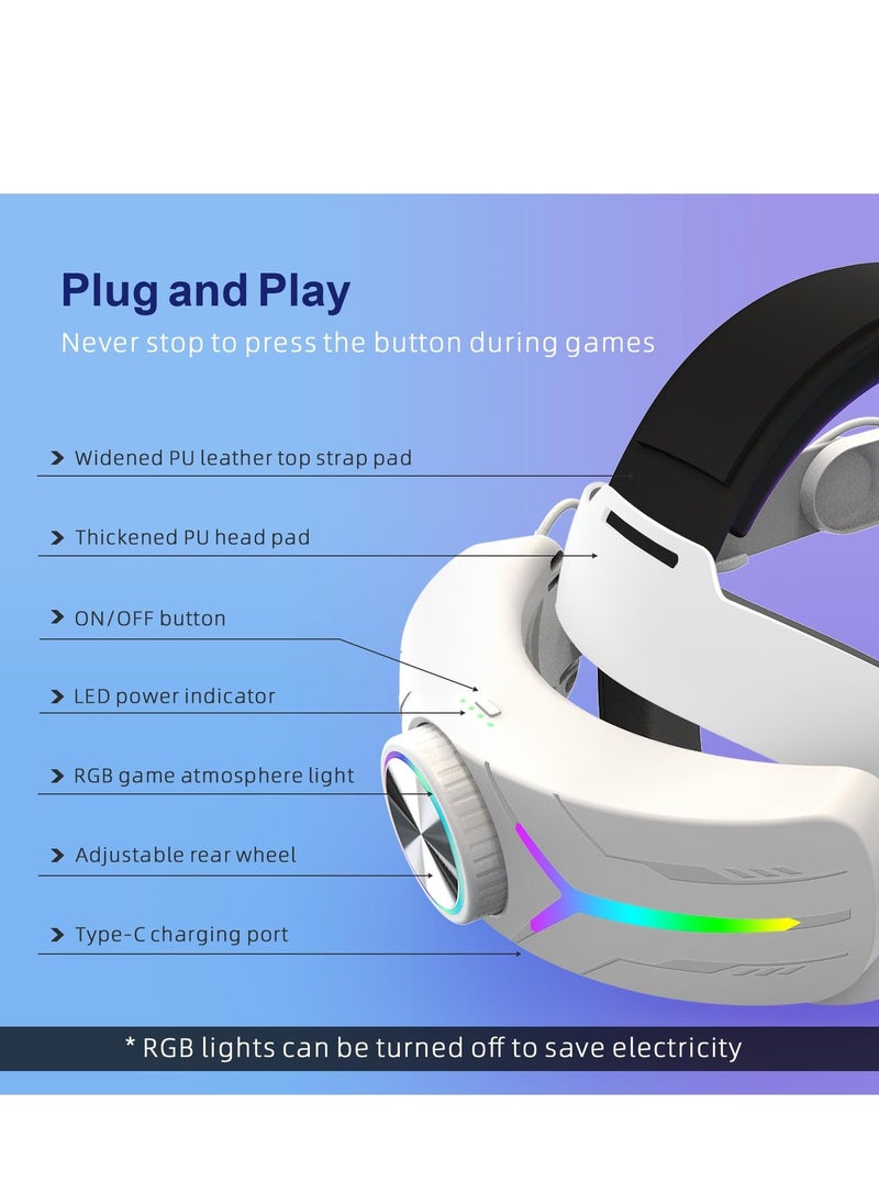 RGB Head Strap, Comfort Head Strap 8000mAh Compatible with Meta Quest 3 Accessories, Battery Pack Elite Strap Replacement for Enhanced Support and Extend Playtime in VR - Image 4