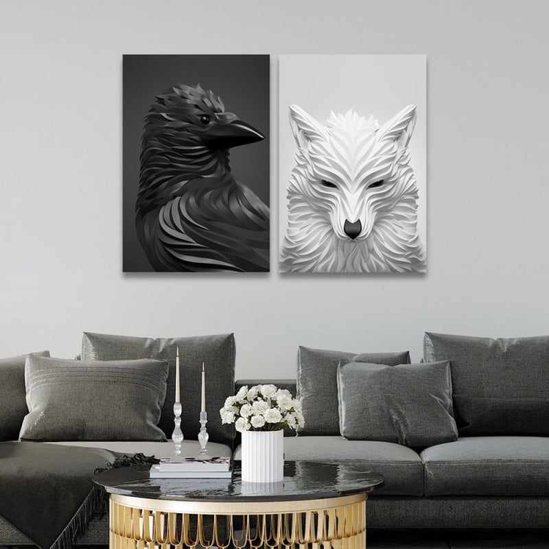 ماركتنا لوحة قماشية ثنائية بتصميم حيوانات بمقاس اجمالي 80×60 سم - Image 1