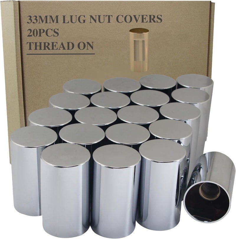 iBroPrat 33mm Thread On Flat Top Cylinder Lug Nut Covers - 20pcs ABS Chrome Plastic for Semi Trucks - Image 1