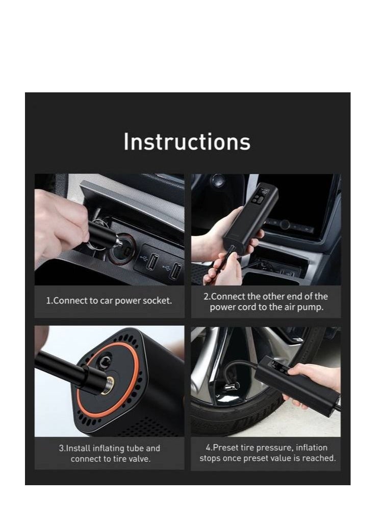 Baseus Super Mini Inflator Tyre Pump 15sec Fast Inflation, 4 Tires in 25 Minutes Black  - Image 3