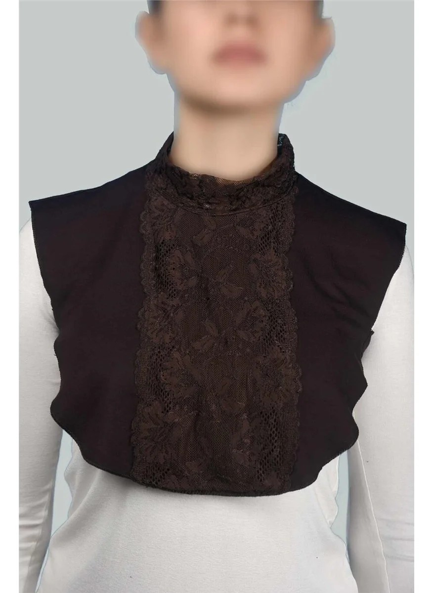 Altobeh Women's Combed Cotton Hijab Circle Collar Lace Neck Collar - Dark Brown