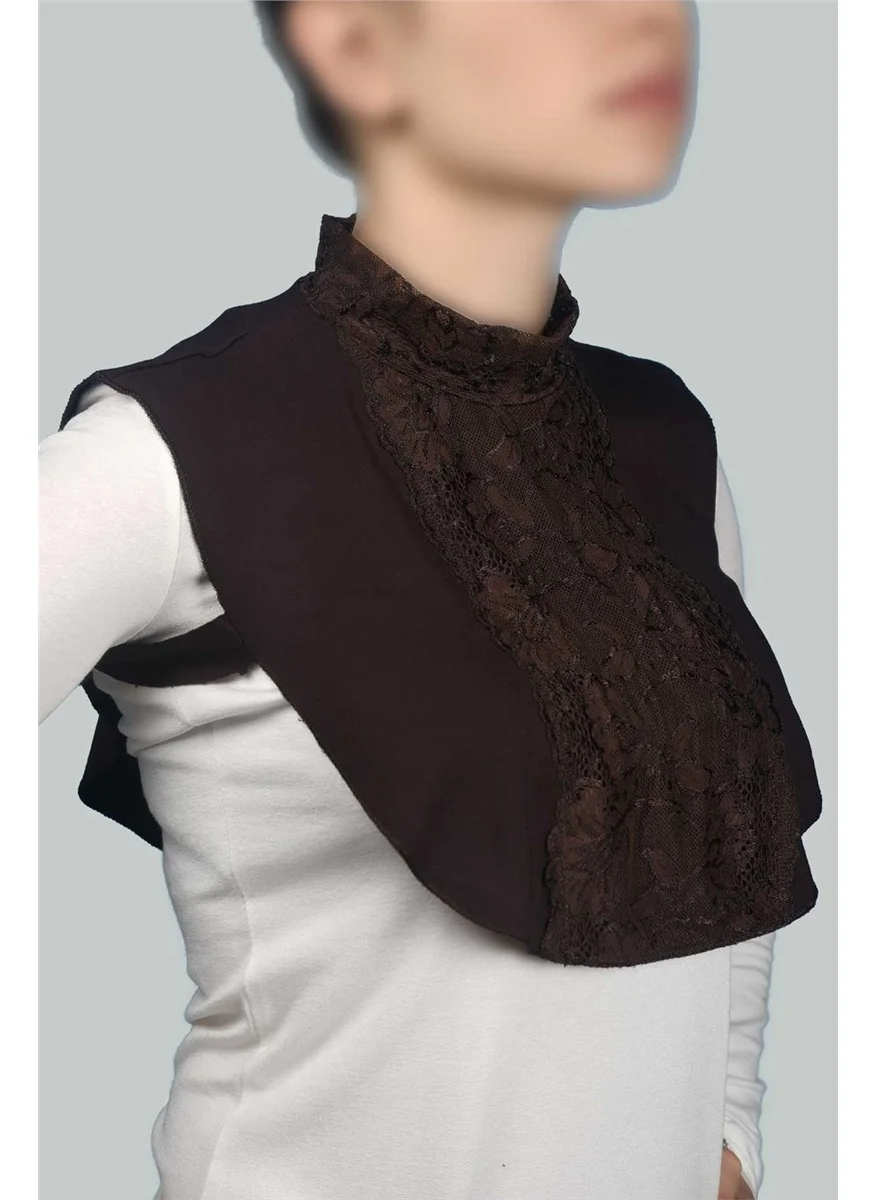 Altobeh Women's Combed Cotton Hijab Circle Collar Lace Neck Collar - Dark Brown