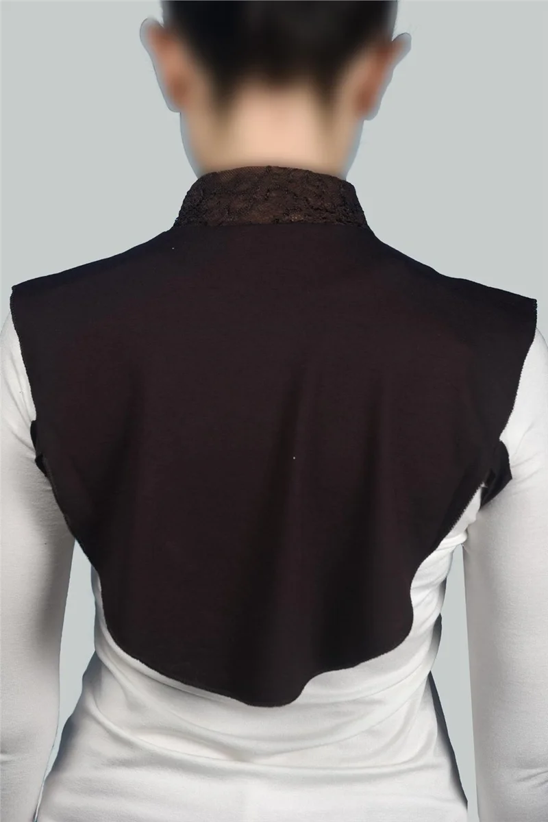 التوبة Women's Combed Cotton Hijab Circle Collar Lace Neck Collar - Dark Brown
