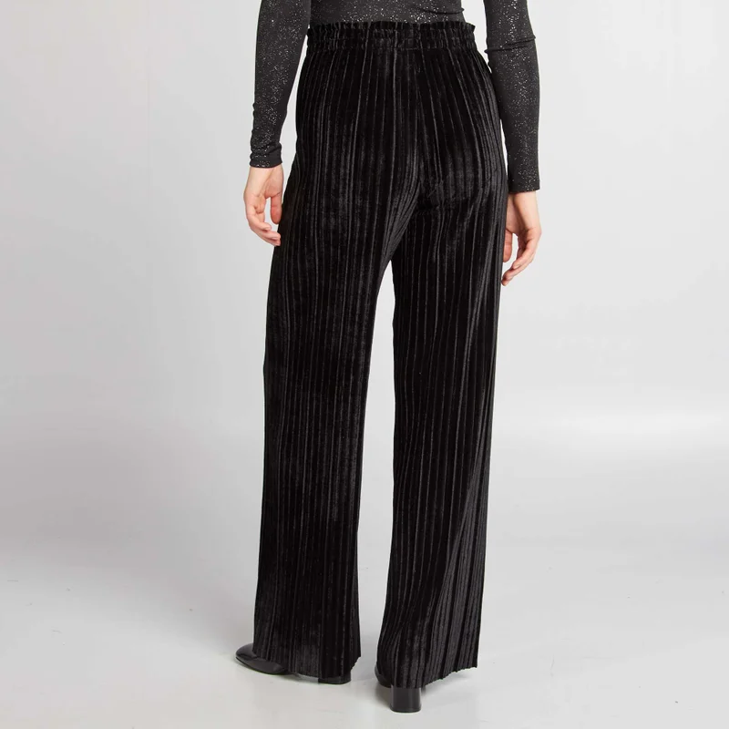 Kiabi  Wide-Leg Pleated Velvet Trousers Black for Women | Best Price UAE