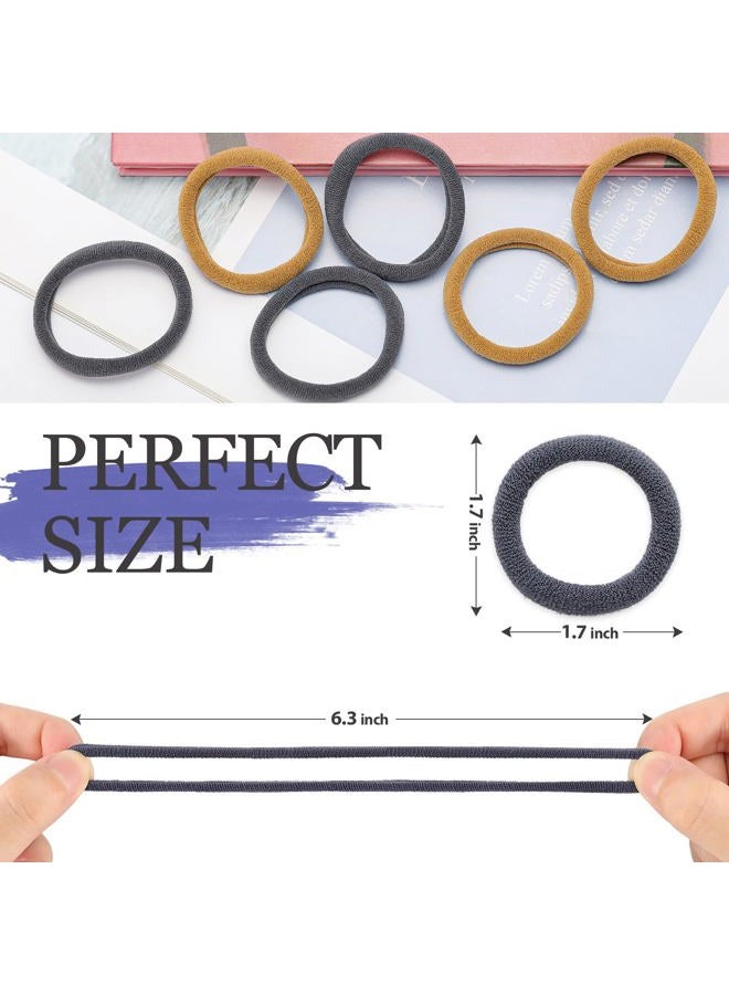 JIRIS 50Pcs Hair Ties for Women Girls,Cotton Seamless Hair Ties, Soft Ponytail Holders,No Crease No Damage Elastics Hair Bands with Box for Thick Heavy and Curly Hair (Camel+Grey) - Image 2