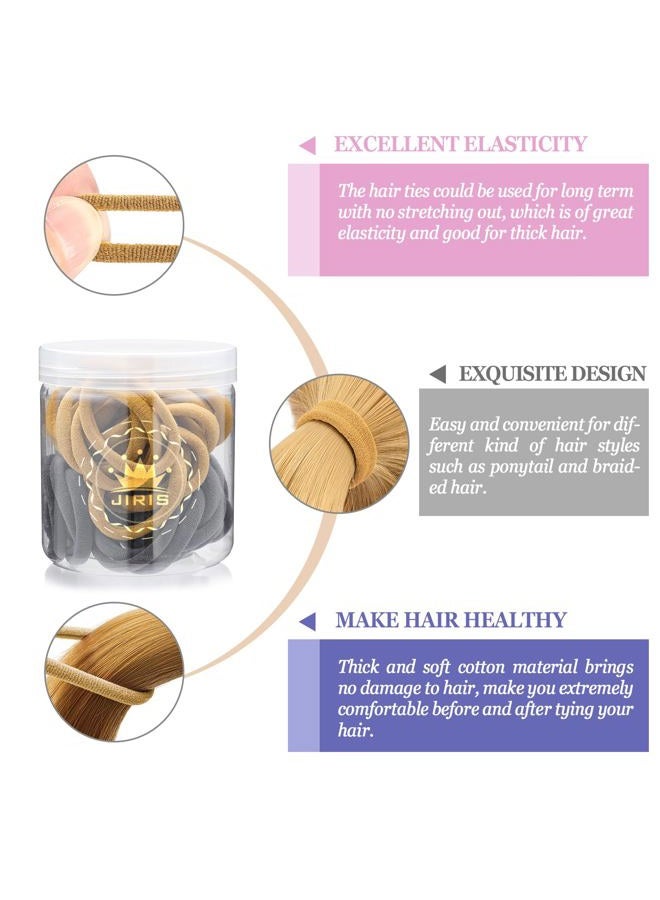 JIRIS 50Pcs Hair Ties for Women Girls,Cotton Seamless Hair Ties, Soft Ponytail Holders,No Crease No Damage Elastics Hair Bands with Box for Thick Heavy and Curly Hair (Camel+Grey) - Image 3
