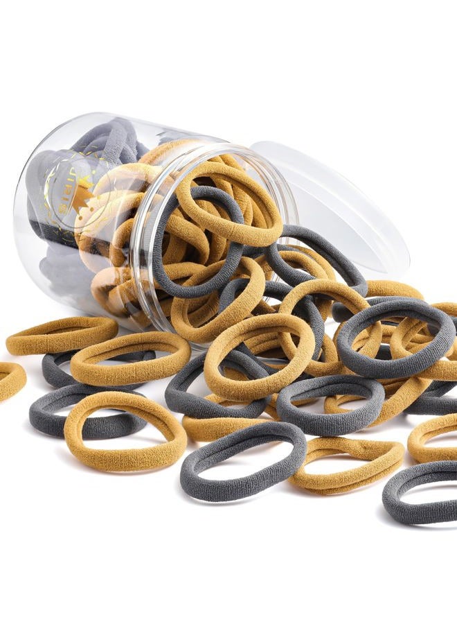 JIRIS 50Pcs Hair Ties for Women Girls,Cotton Seamless Hair Ties, Soft Ponytail Holders,No Crease No Damage Elastics Hair Bands with Box for Thick Heavy and Curly Hair (Camel+Grey) - Image 1