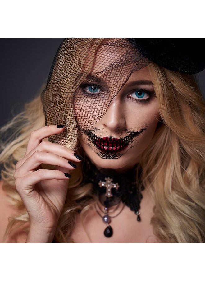 Beaupretty 11pcs Halloween Temporary Face Tattoos Zipper Mouth Scary Mouth Teeth Fake Tattoos Stickers Black and White Tattoo Stickers for Men Women Adults  - Image 3