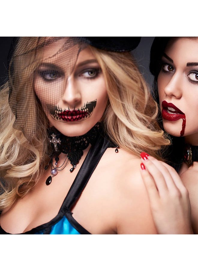 Beaupretty 11pcs Halloween Temporary Face Tattoos Zipper Mouth Scary Mouth Teeth Fake Tattoos Stickers Black and White Tattoo Stickers for Men Women Adults  - Image 4