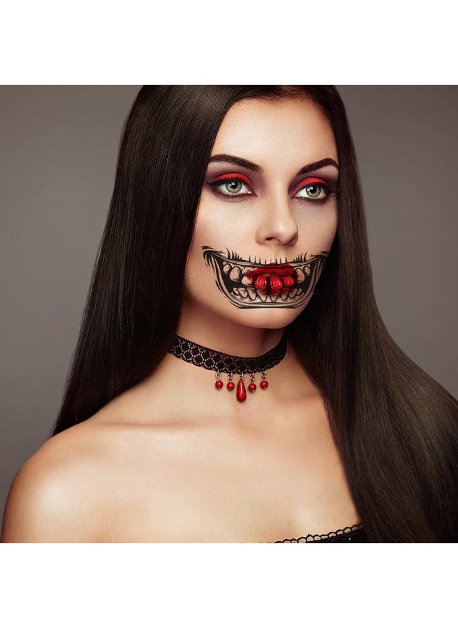 Beaupretty 11pcs Halloween Temporary Face Tattoos Zipper Mouth Scary Mouth Teeth Fake Tattoos Stickers Black and White Tattoo Stickers for Men Women Adults  - Image 2