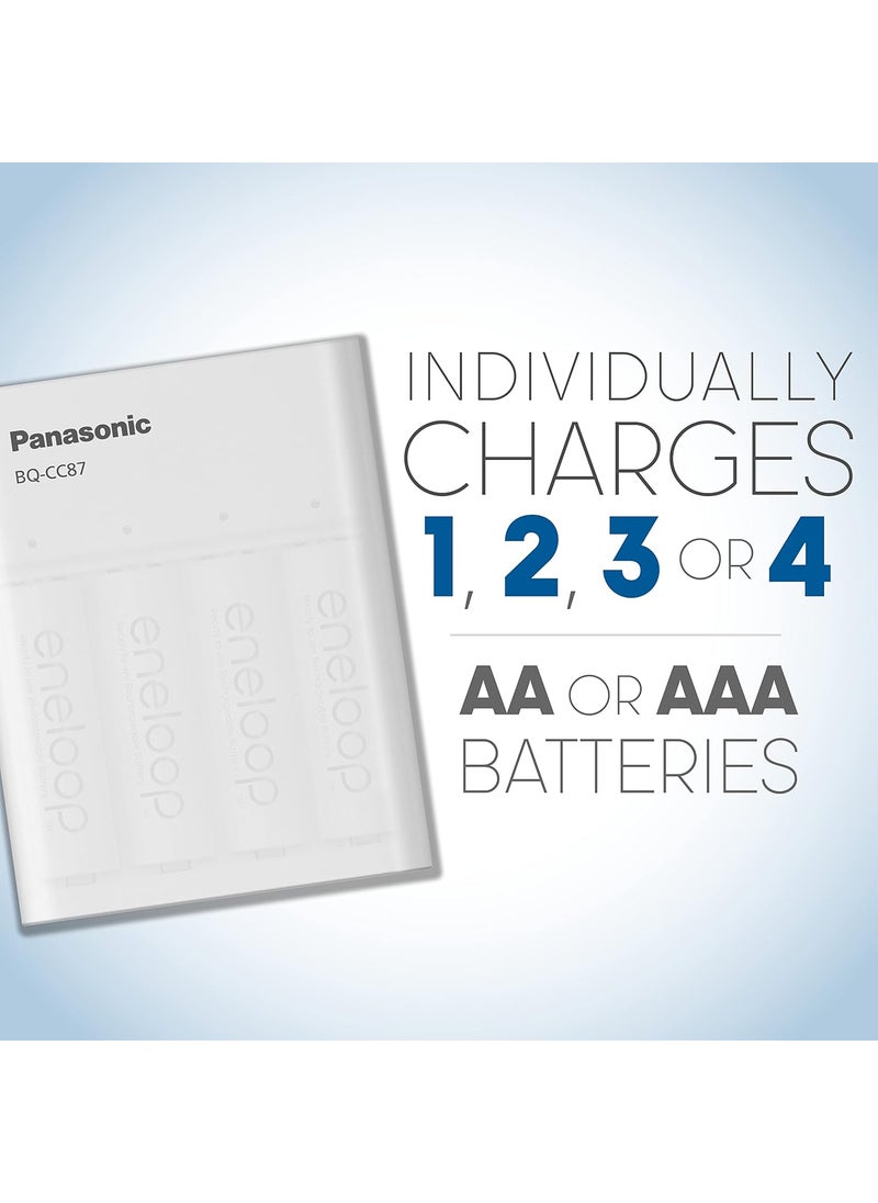 eneloop Panasonic KKJ87M3A4BA Individual Battery Charger with Portable Charging Technology and 4AAA eneloop Rechargeable Batteries  - Image 3