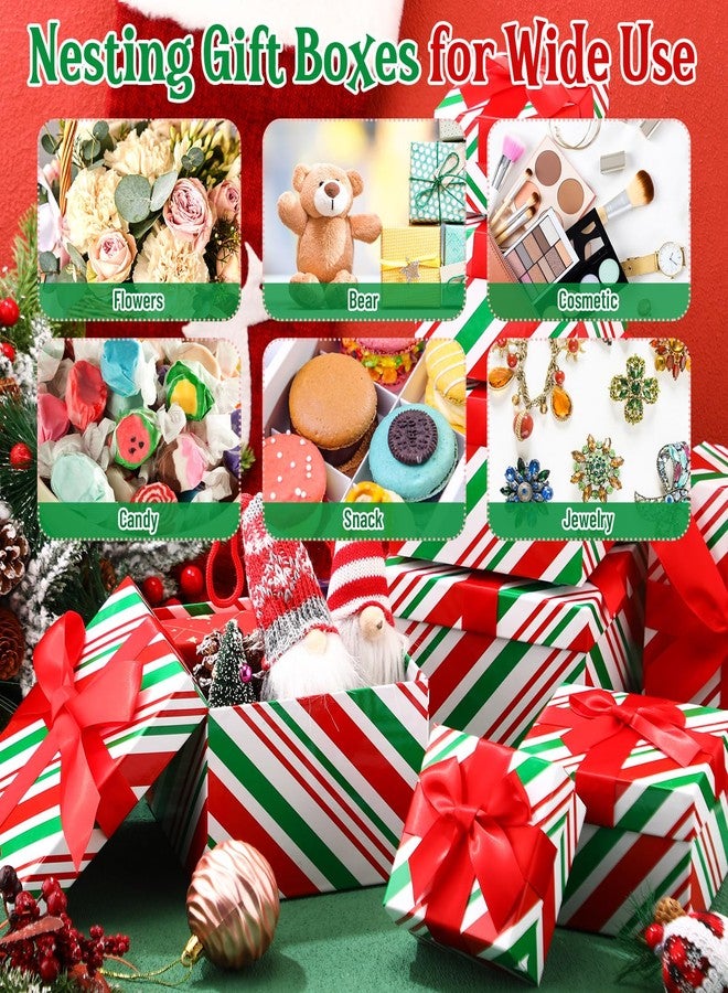 Zhanmai 8 Pcs Christmas Boxes Gift Cane Xmas Box Stackable Christmas Candy Nesting Gift Boxes with Lids 4 Assorted Size for Xmas Holiday Decorative Presents Wrapping (Red White Green,Square - Image 4