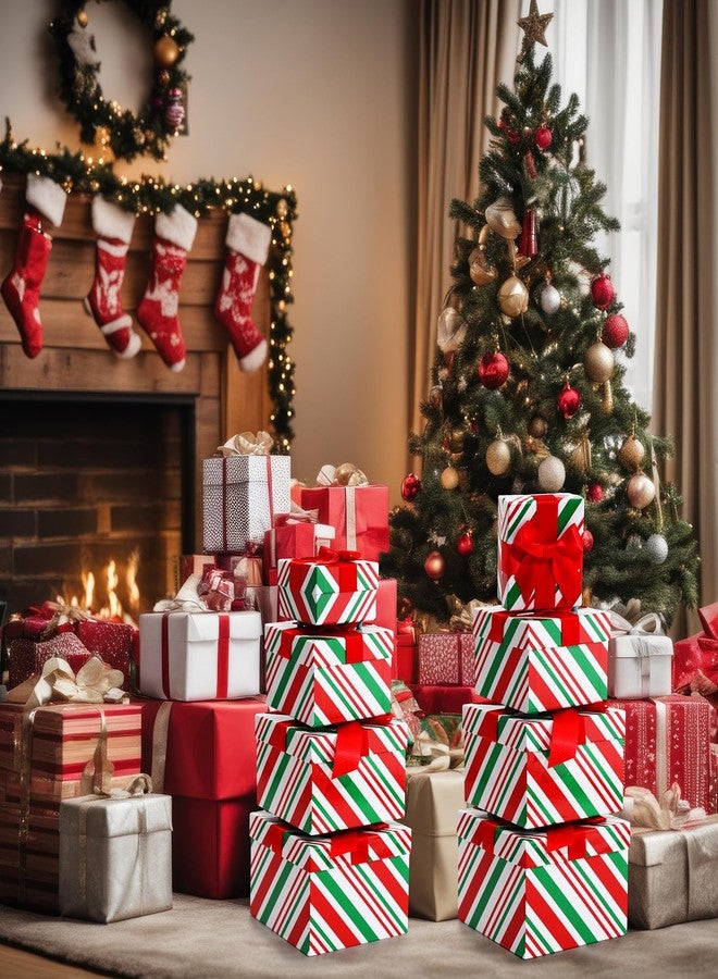 Zhanmai 8 Pcs Christmas Boxes Gift Cane Xmas Box Stackable Christmas Candy Nesting Gift Boxes with Lids 4 Assorted Size for Xmas Holiday Decorative Presents Wrapping (Red White Green,Square - Image 5