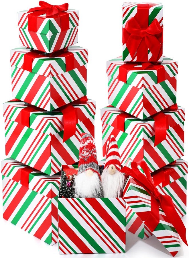 Zhanmai 8 Pcs Christmas Boxes Gift Cane Xmas Box Stackable Christmas Candy Nesting Gift Boxes with Lids 4 Assorted Size for Xmas Holiday Decorative Presents Wrapping (Red White Green,Square - Image 1