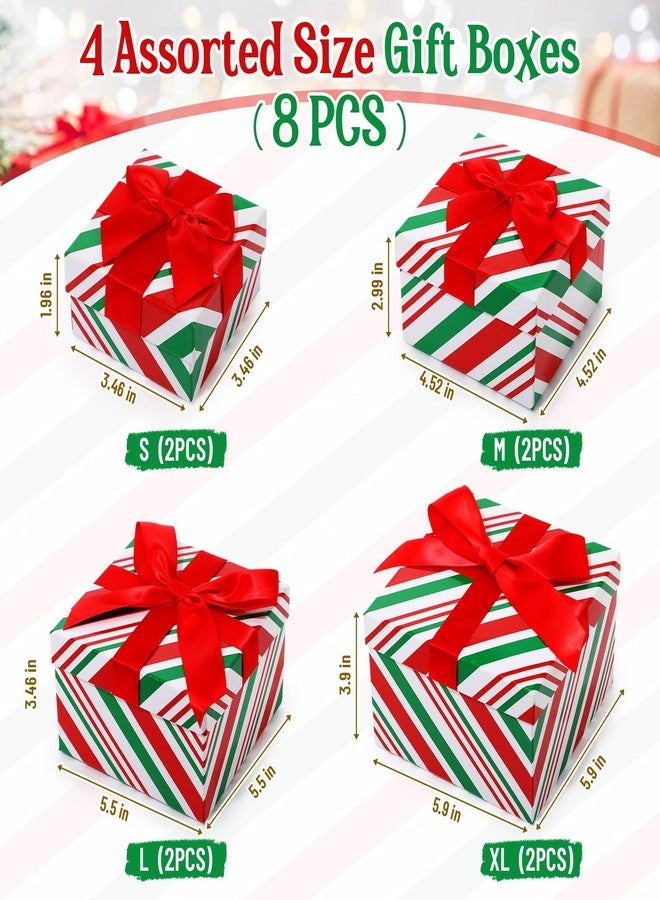Zhanmai 8 Pcs Christmas Boxes Gift Cane Xmas Box Stackable Christmas Candy Nesting Gift Boxes with Lids 4 Assorted Size for Xmas Holiday Decorative Presents Wrapping (Red White Green,Square - Image 3