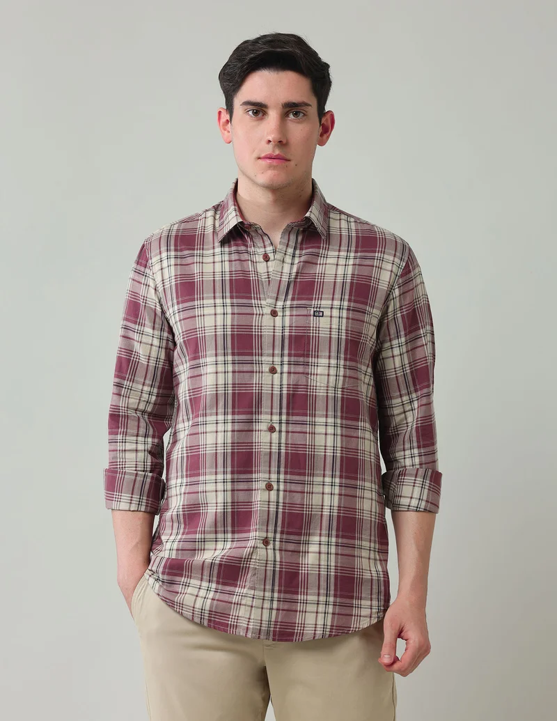 Arrow Brown Plaid Checked Slim Fit Shirt for Men | Best Price UAE