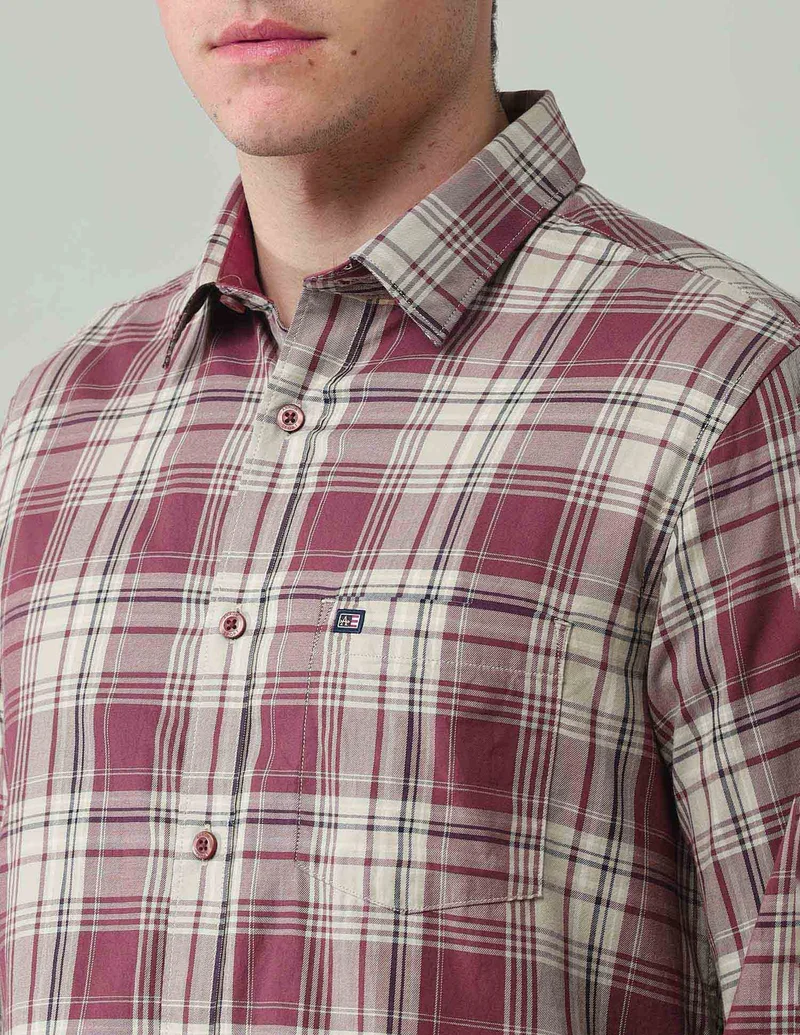 Arrow Brown Plaid Checked Slim Fit Shirt for Men | Best Price UAE