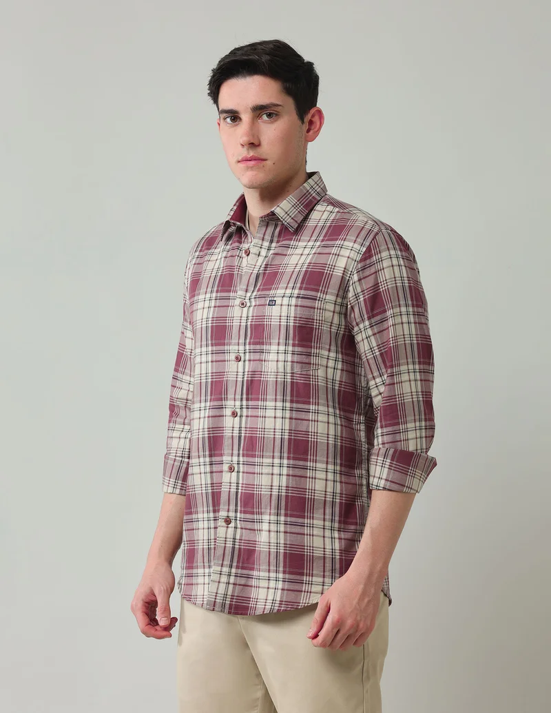 Arrow Brown Plaid Checked Slim Fit Shirt for Men | Best Price UAE